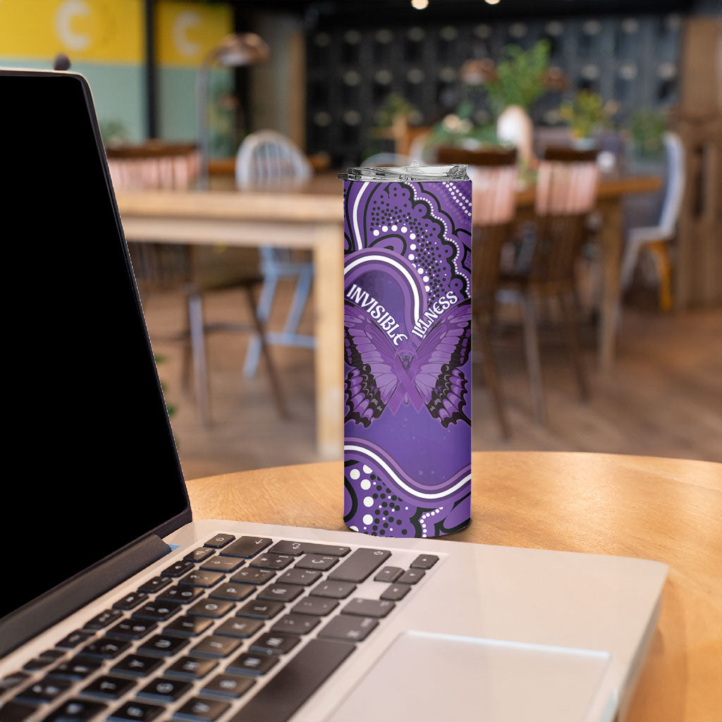 Australia Lupus Support Month Personalised Skinny Tumbler Butterfly Purple Ribbon Invisible Illness Indigenous Art