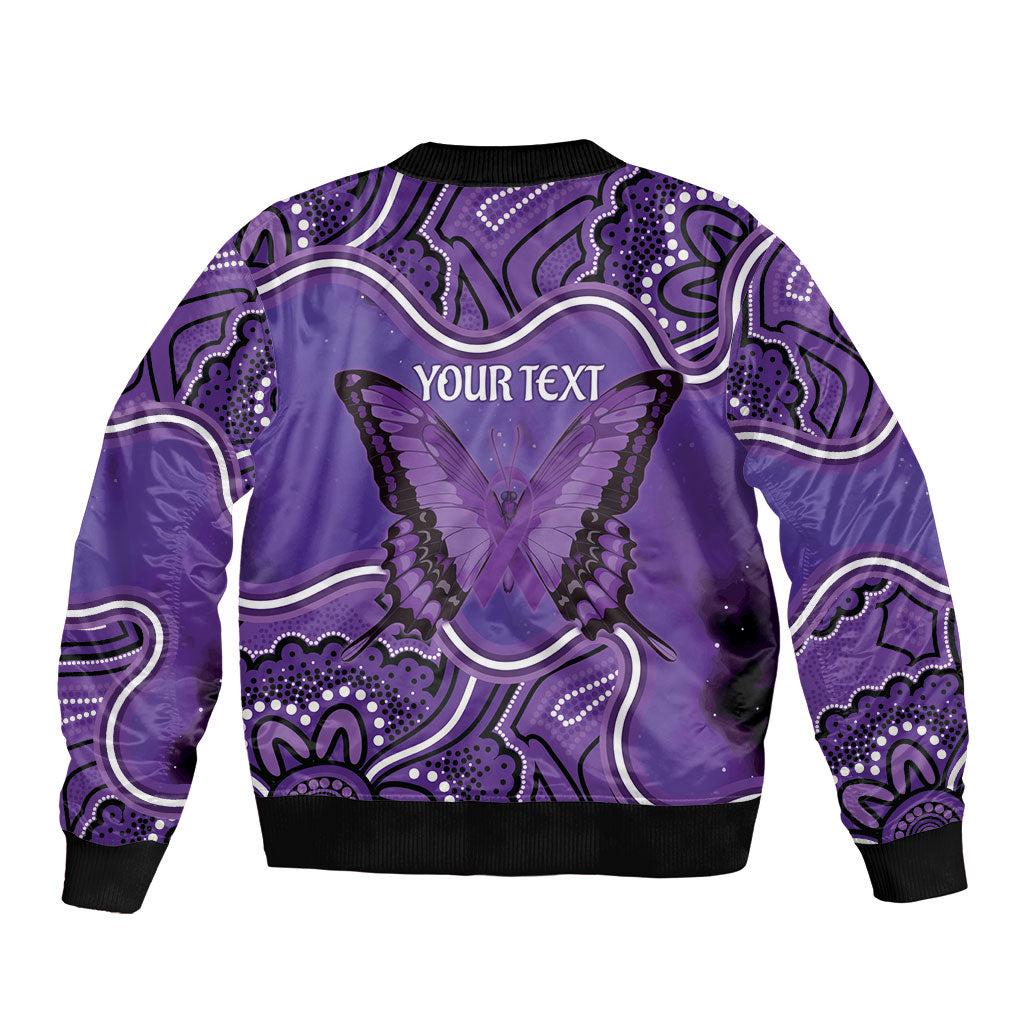 Australia Lupus Support Month Personalised Sleeve Zip Bomber Jacket Butterfly Purple Ribbon Invisible Illness Indigenous Art