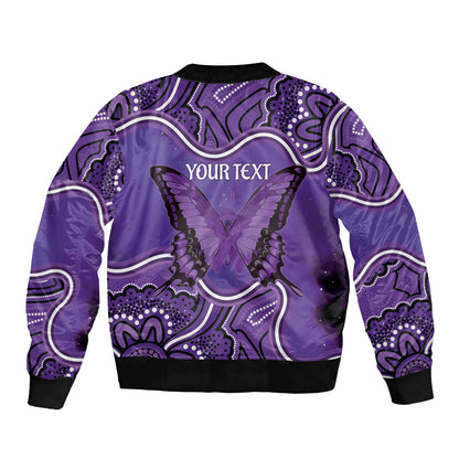 Australia Lupus Support Month Personalised Sleeve Zip Bomber Jacket Butterfly Purple Ribbon Invisible Illness Indigenous Art