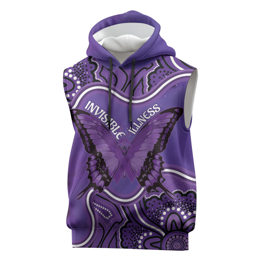 Australia Lupus Support Month Personalised Sleeveless Hoodie Butterfly Purple Ribbon Invisible Illness Indigenous Art