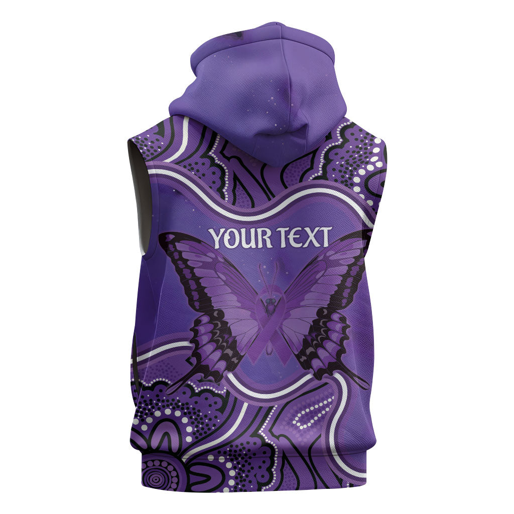 Australia Lupus Support Month Personalised Sleeveless Hoodie Butterfly Purple Ribbon Invisible Illness Indigenous Art