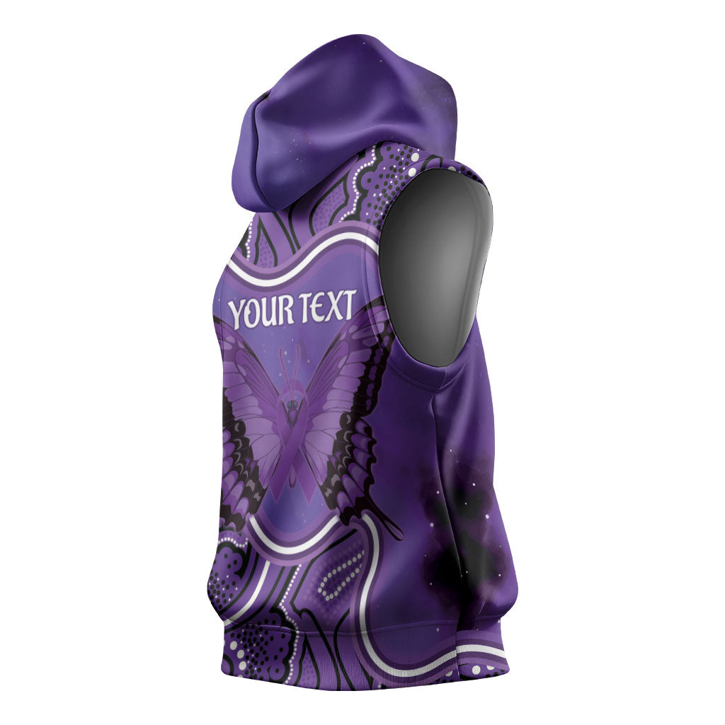 Australia Lupus Support Month Personalised Sleeveless Hoodie Butterfly Purple Ribbon Invisible Illness Indigenous Art