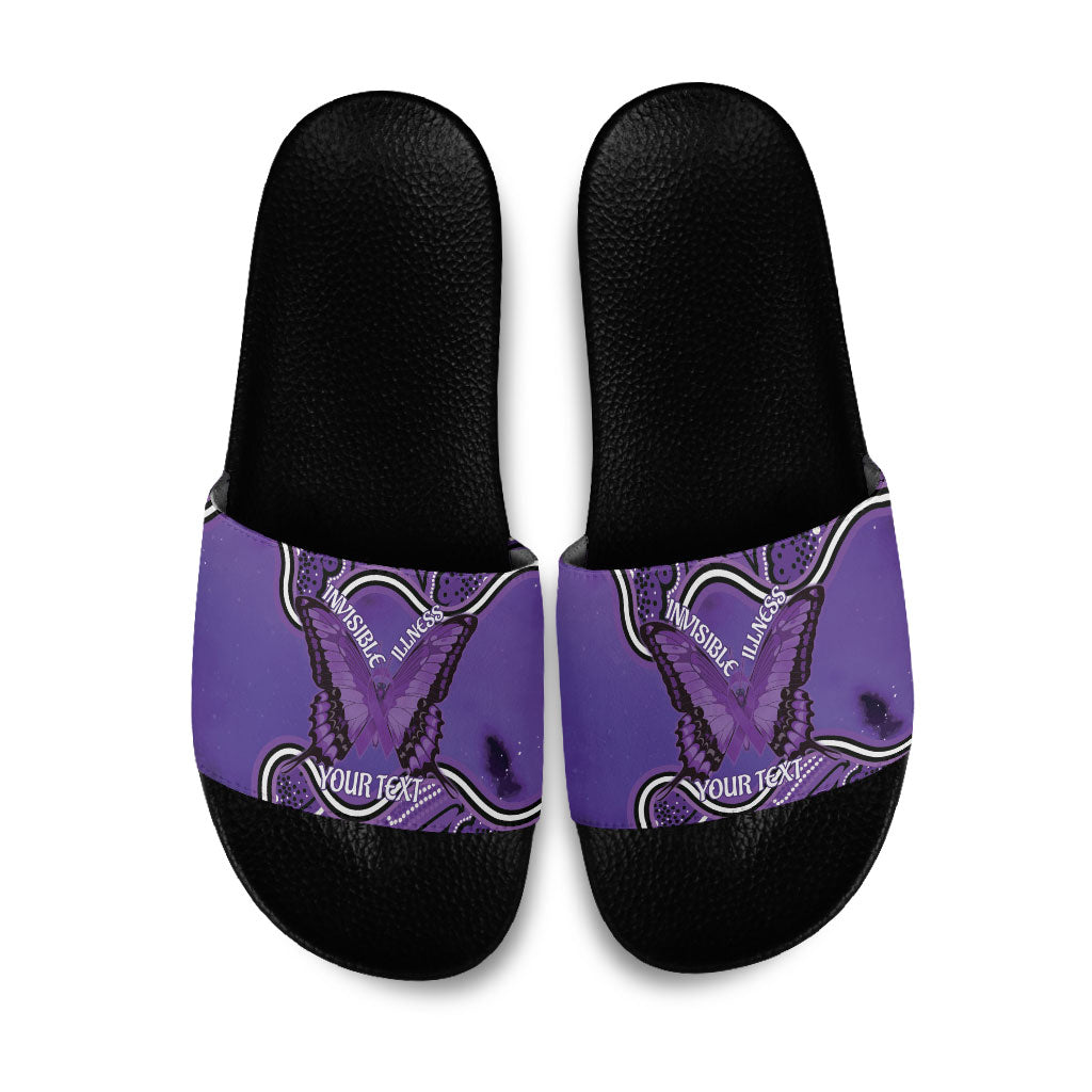Australia Lupus Support Month Personalised Slide Sandals Butterfly Purple Ribbon Invisible Illness Indigenous Art