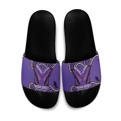 Australia Lupus Support Month Personalised Slide Sandals Butterfly Purple Ribbon Invisible Illness Indigenous Art