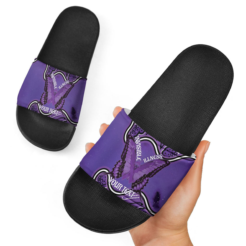 Australia Lupus Support Month Personalised Slide Sandals Butterfly Purple Ribbon Invisible Illness Indigenous Art