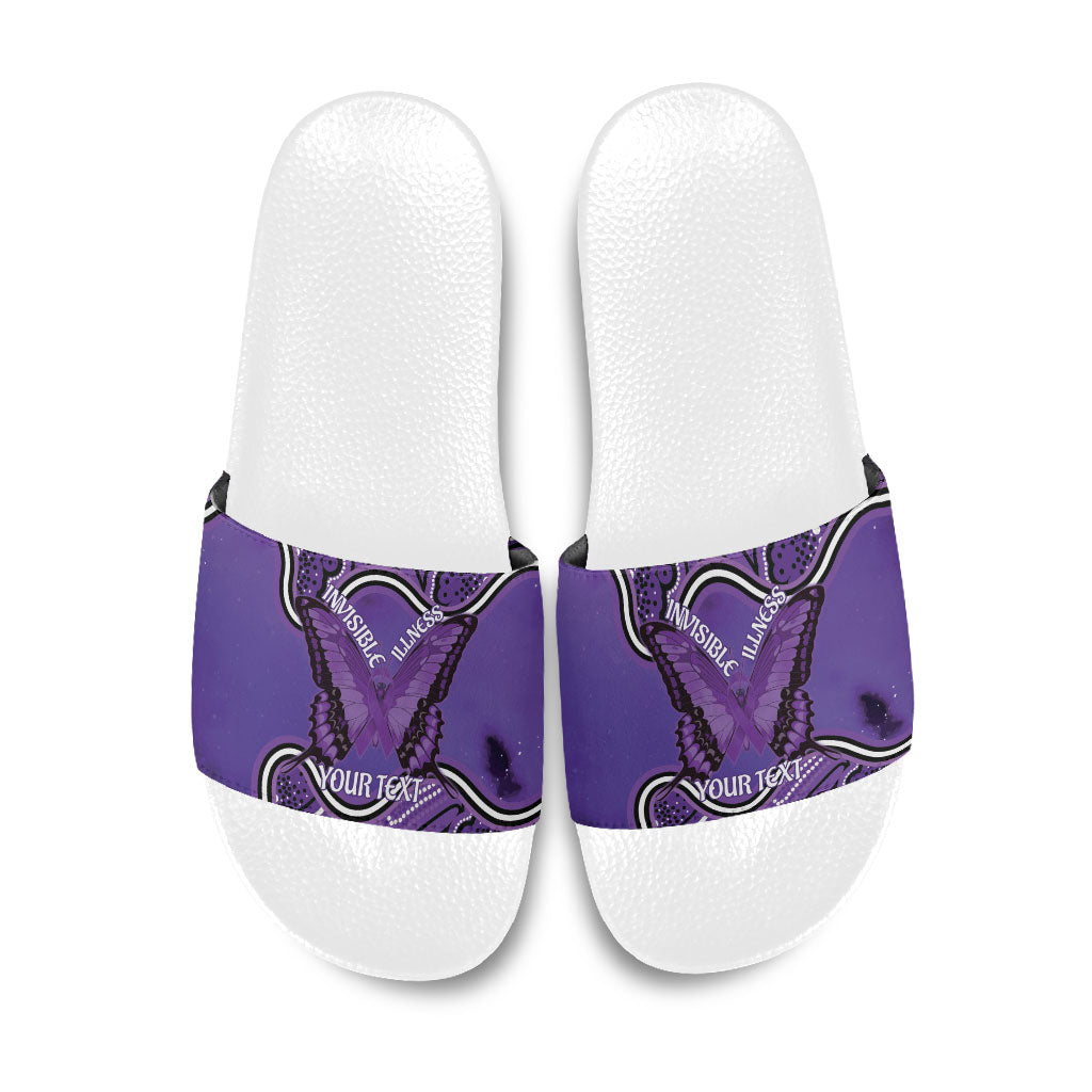 Australia Lupus Support Month Personalised Slide Sandals Butterfly Purple Ribbon Invisible Illness Indigenous Art