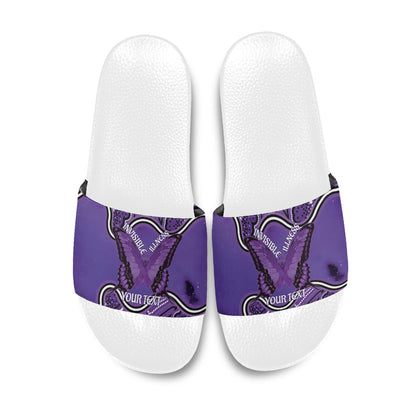 Australia Lupus Support Month Personalised Slide Sandals Butterfly Purple Ribbon Invisible Illness Indigenous Art