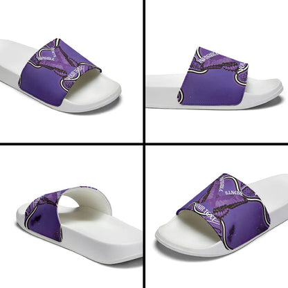 Australia Lupus Support Month Personalised Slide Sandals Butterfly Purple Ribbon Invisible Illness Indigenous Art