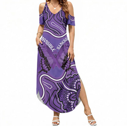 Australia Lupus Support Month Personalised Summer Maxi Dress Butterfly Purple Ribbon Invisible Illness Indigenous Art