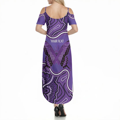 Australia Lupus Support Month Personalised Summer Maxi Dress Butterfly Purple Ribbon Invisible Illness Indigenous Art