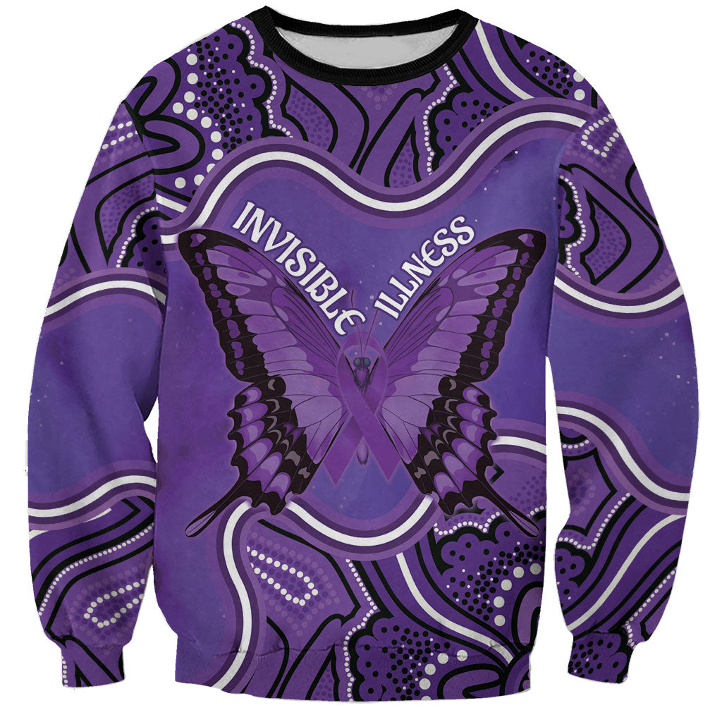 Australia Lupus Support Month Personalised Sweatshirt Butterfly Purple Ribbon Invisible Illness Indigenous Art