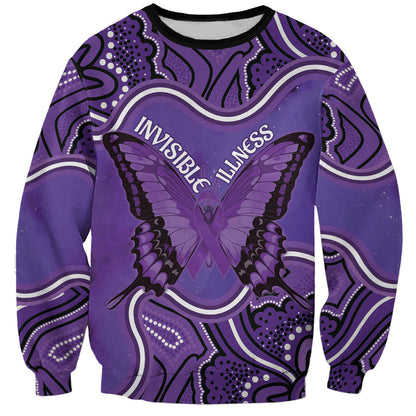 Australia Lupus Support Month Personalised Sweatshirt Butterfly Purple Ribbon Invisible Illness Indigenous Art