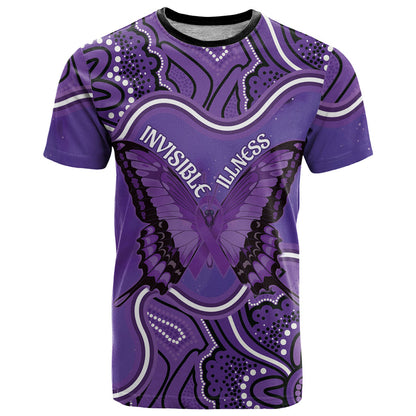 Australia Lupus Support Month Personalised T Shirt Butterfly Purple Ribbon Invisible Illness Indigenous Art