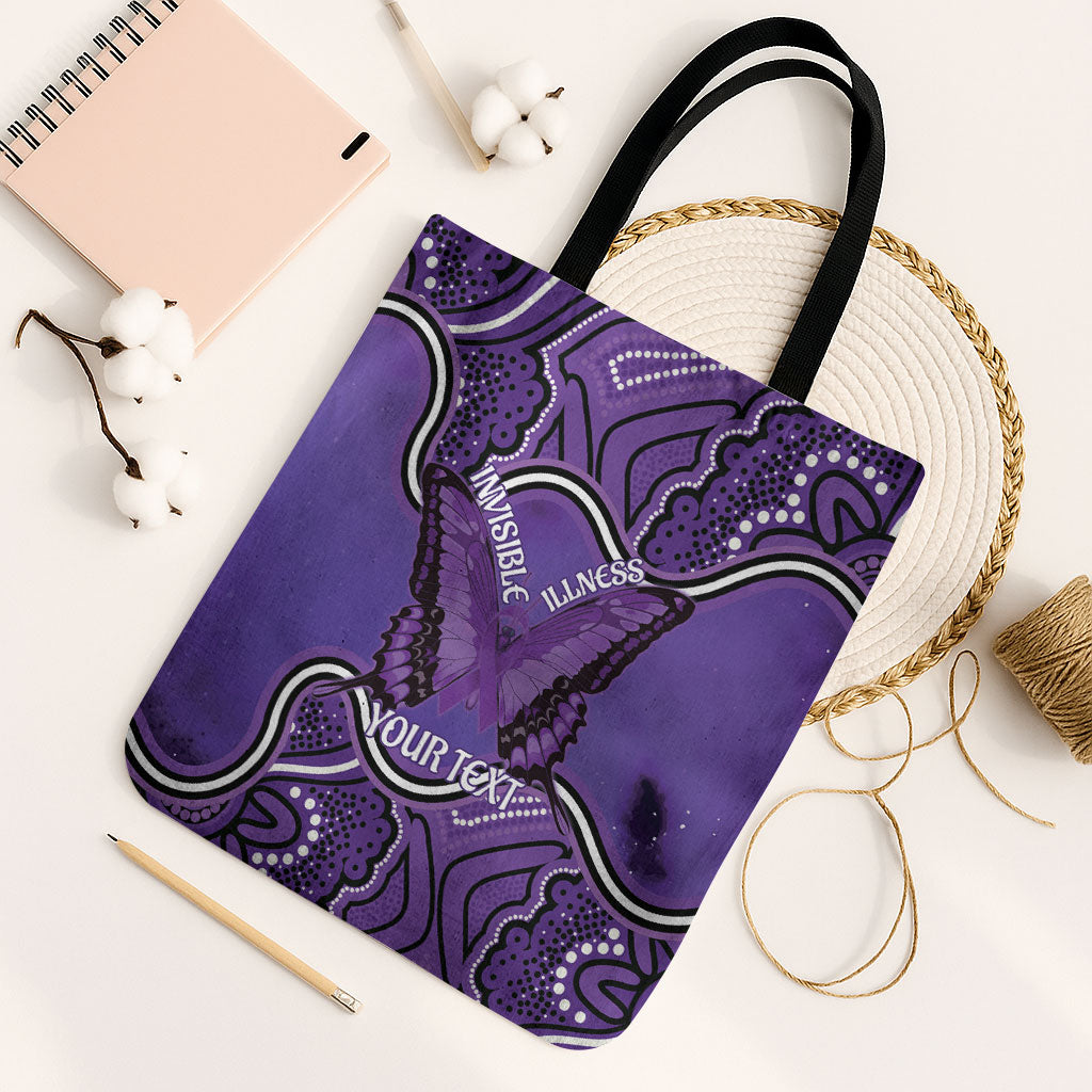 Australia Lupus Support Month Personalised Tote Bag Butterfly Purple Ribbon Invisible Illness Indigenous Art