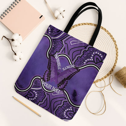 Australia Lupus Support Month Personalised Tote Bag Butterfly Purple Ribbon Invisible Illness Indigenous Art