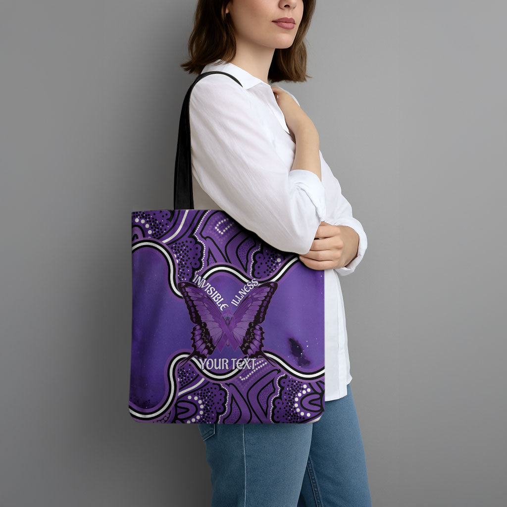 Australia Lupus Support Month Personalised Tote Bag Butterfly Purple Ribbon Invisible Illness Indigenous Art