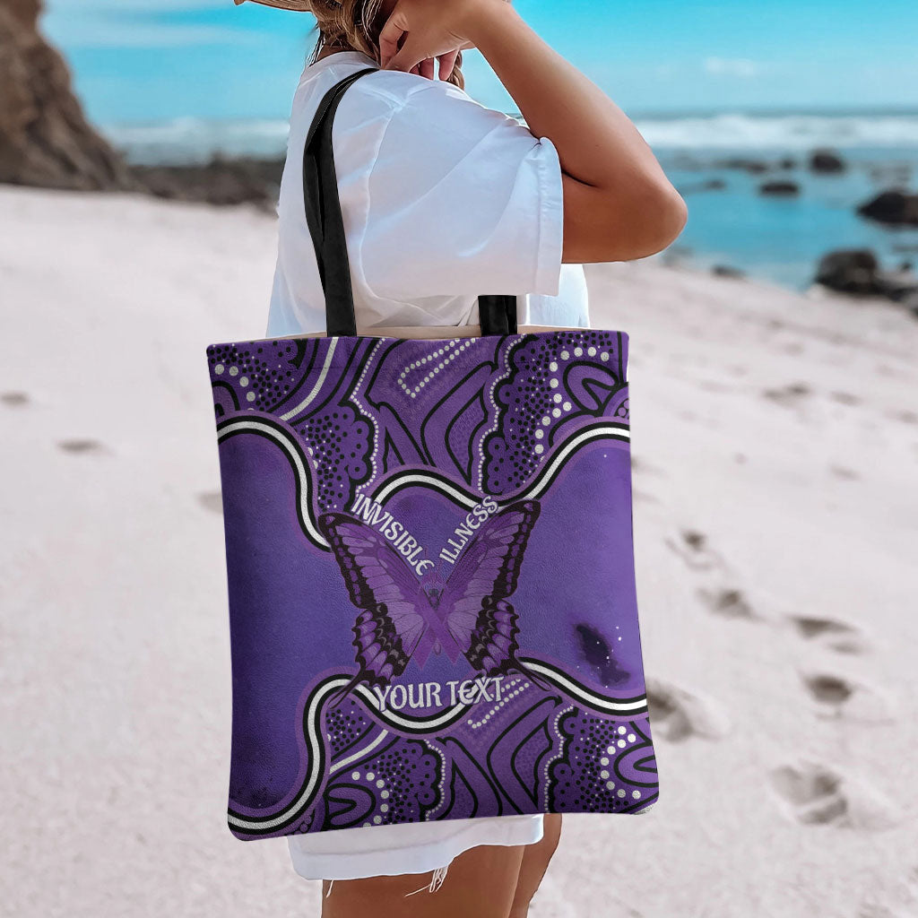 Australia Lupus Support Month Personalised Tote Bag Butterfly Purple Ribbon Invisible Illness Indigenous Art