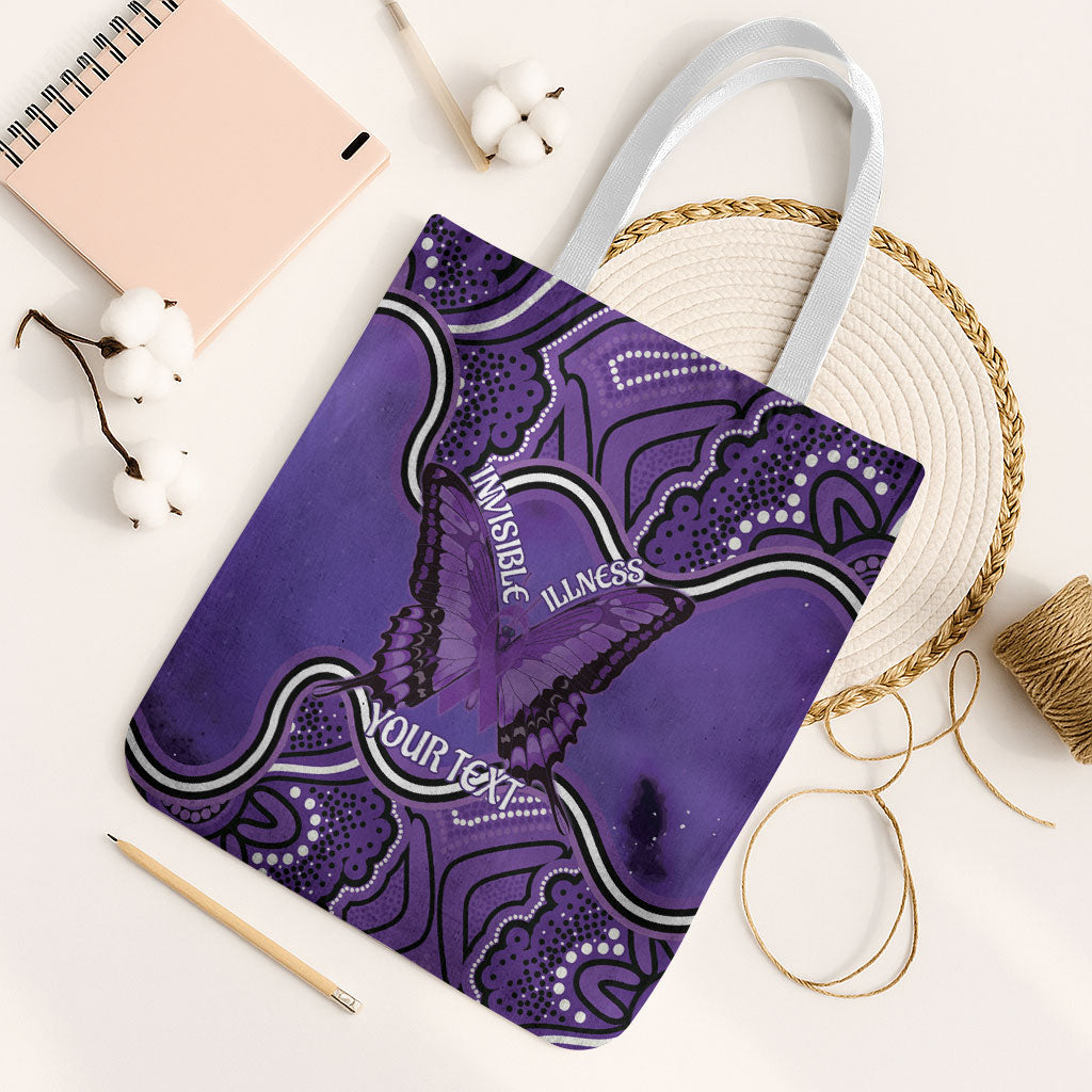 Australia Lupus Support Month Personalised Tote Bag Butterfly Purple Ribbon Invisible Illness Indigenous Art