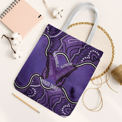 Australia Lupus Support Month Personalised Tote Bag Butterfly Purple Ribbon Invisible Illness Indigenous Art