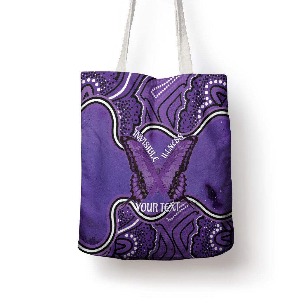 Australia Lupus Support Month Personalised Tote Bag Butterfly Purple Ribbon Invisible Illness Indigenous Art