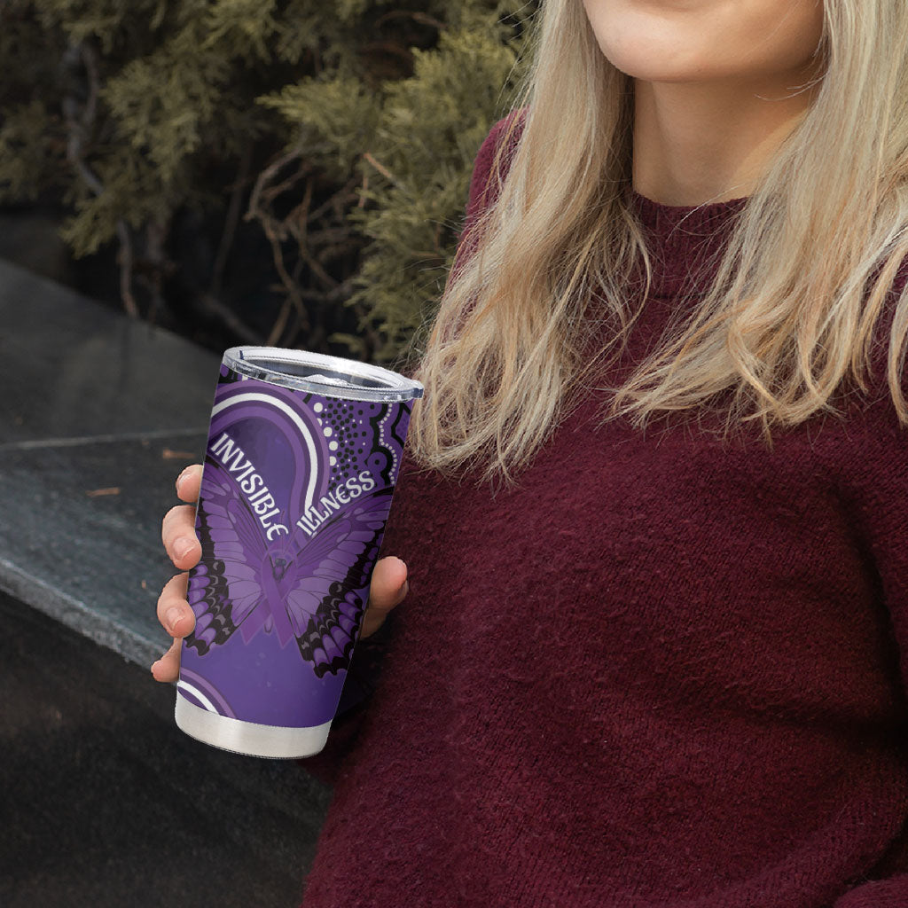 Australia Lupus Support Month Personalised Tumbler Cup Butterfly Purple Ribbon Invisible Illness Indigenous Art