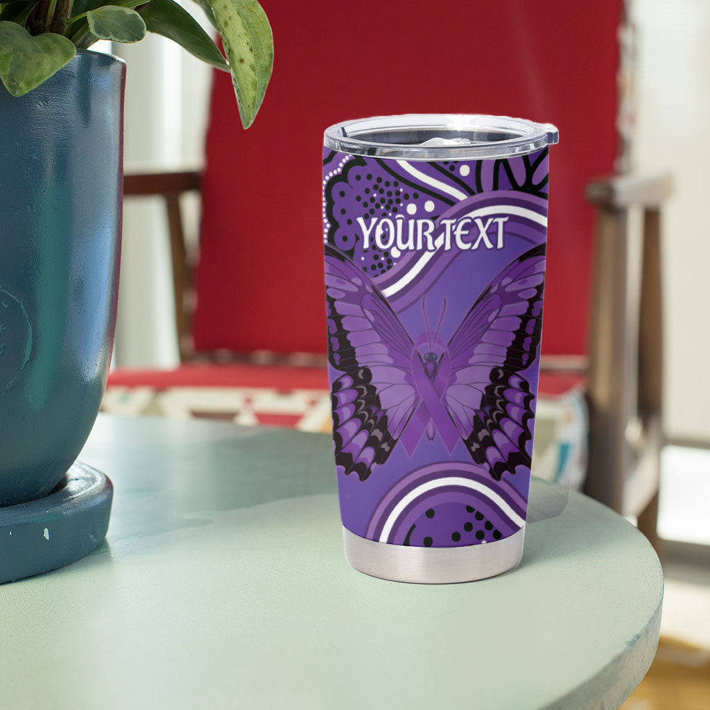 Australia Lupus Support Month Personalised Tumbler Cup Butterfly Purple Ribbon Invisible Illness Indigenous Art