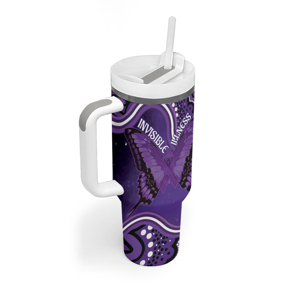 Australia Lupus Support Month Personalised Tumbler With Handle Butterfly Purple Ribbon Invisible Illness Indigenous Art