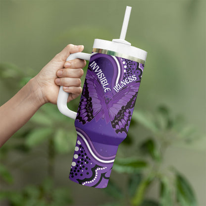 Australia Lupus Support Month Personalised Tumbler With Handle Butterfly Purple Ribbon Invisible Illness Indigenous Art