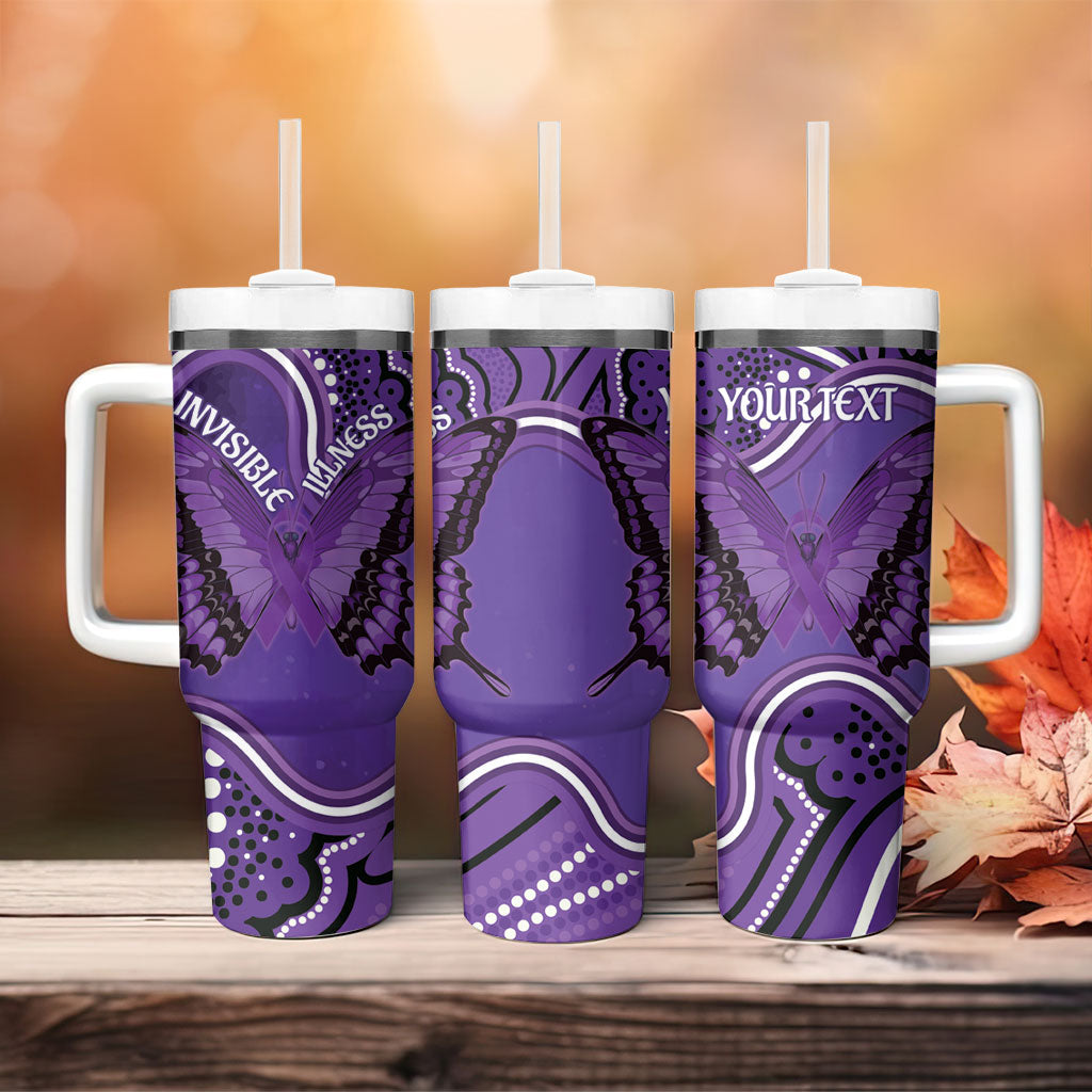 Australia Lupus Support Month Personalised Tumbler With Handle Butterfly Purple Ribbon Invisible Illness Indigenous Art
