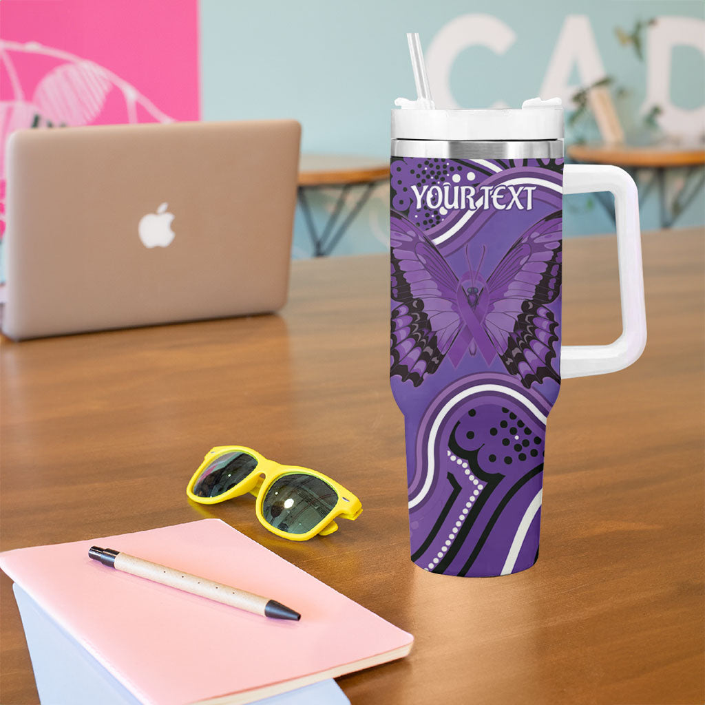 Australia Lupus Support Month Personalised Tumbler With Handle Butterfly Purple Ribbon Invisible Illness Indigenous Art