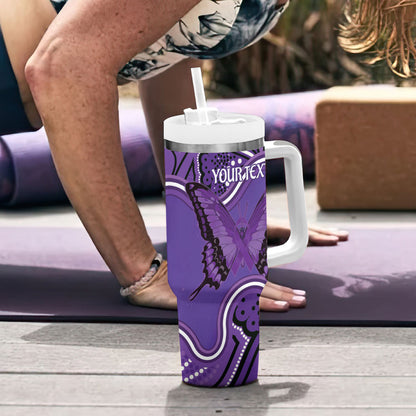 Australia Lupus Support Month Personalised Tumbler With Handle Butterfly Purple Ribbon Invisible Illness Indigenous Art