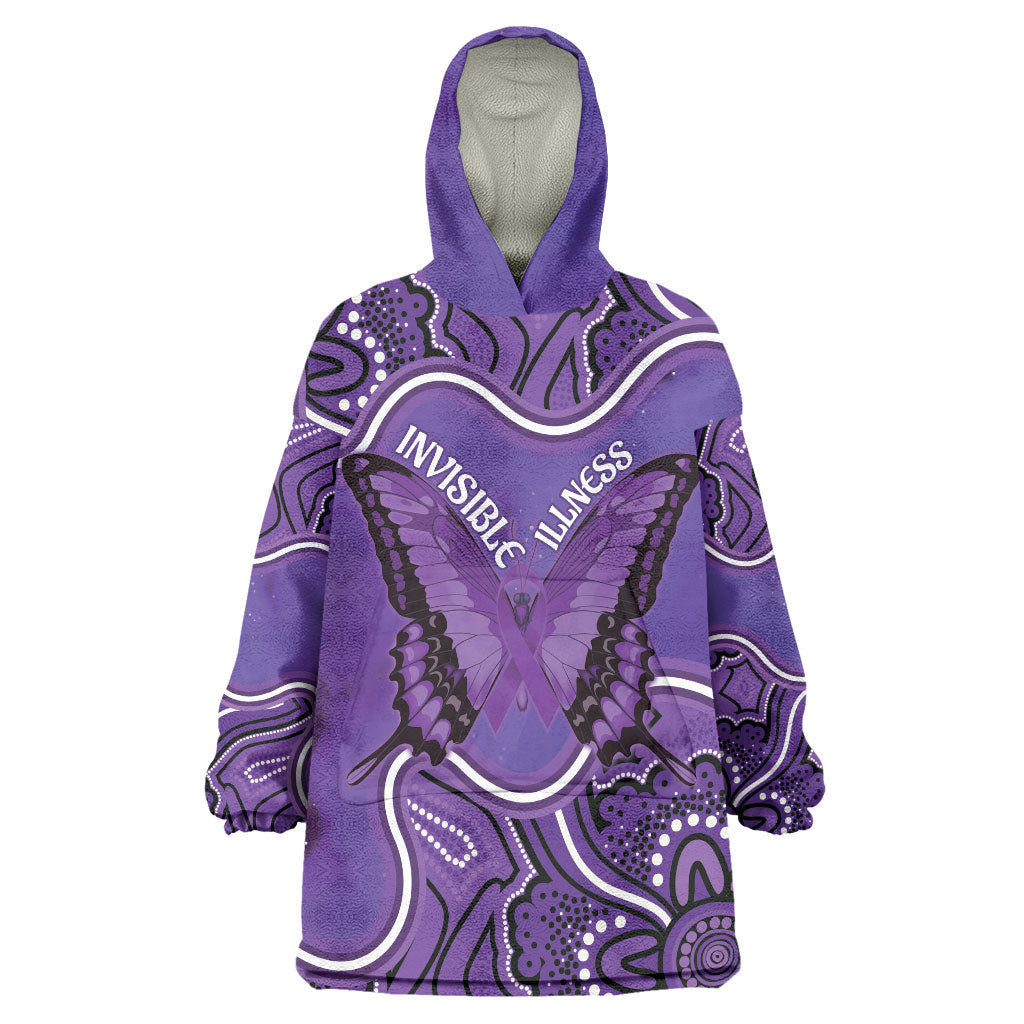 Australia Lupus Support Month Personalised Wearable Blanket Hoodie Butterfly Purple Ribbon Invisible Illness Indigenous Art