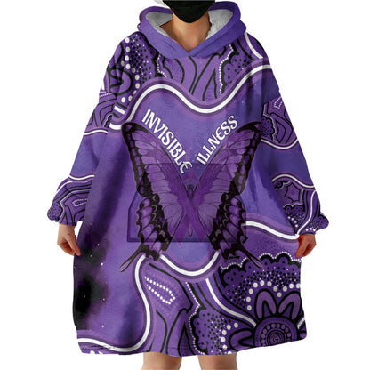Australia Lupus Support Month Personalised Wearable Blanket Hoodie Butterfly Purple Ribbon Invisible Illness Indigenous Art