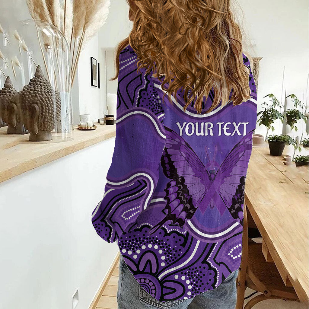 Australia Lupus Support Month Personalised Women Casual Shirt Butterfly Purple Ribbon Invisible Illness Indigenous Art