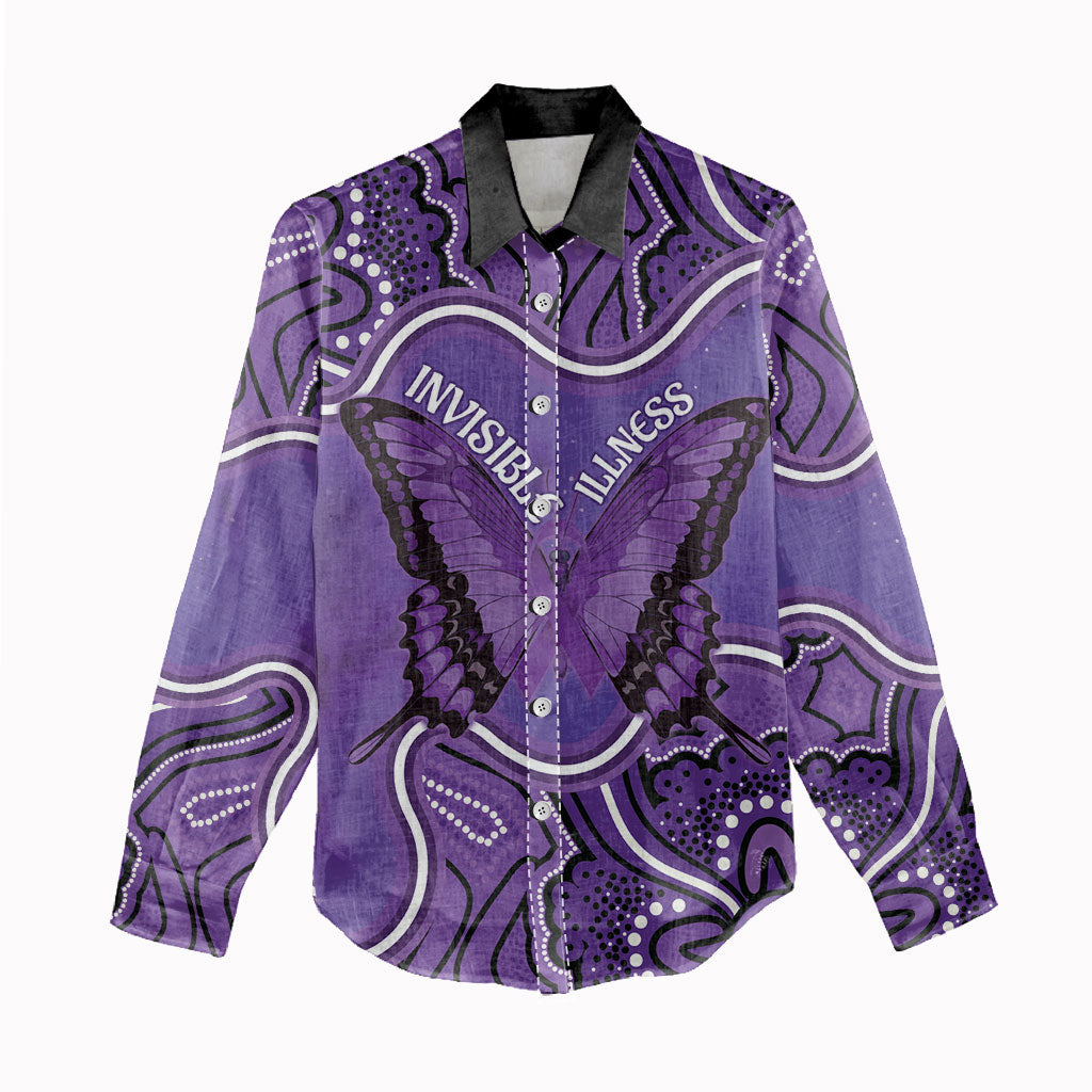 Australia Lupus Support Month Personalised Women Casual Shirt Butterfly Purple Ribbon Invisible Illness Indigenous Art