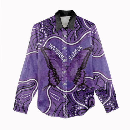 Australia Lupus Support Month Personalised Women Casual Shirt Butterfly Purple Ribbon Invisible Illness Indigenous Art