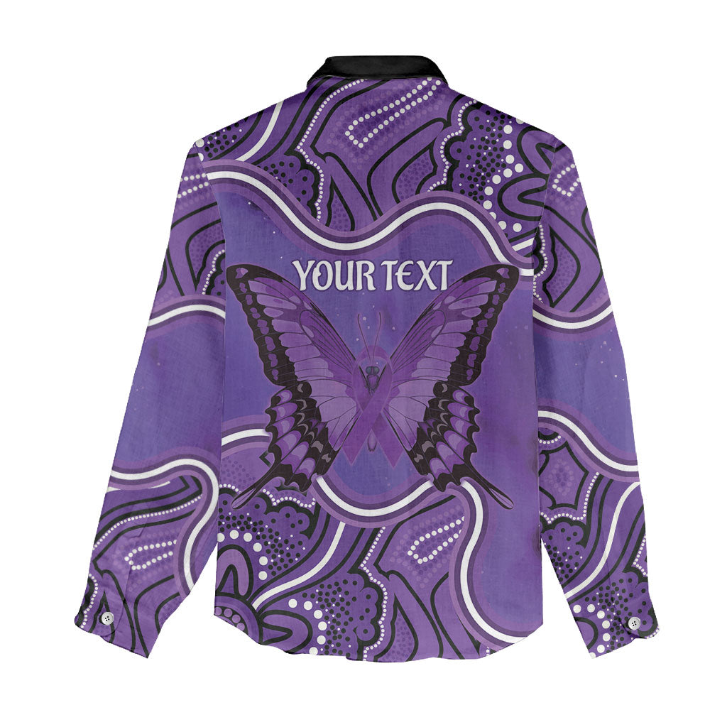 Australia Lupus Support Month Personalised Women Casual Shirt Butterfly Purple Ribbon Invisible Illness Indigenous Art