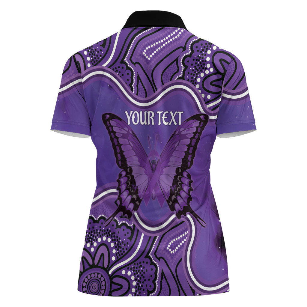 Australia Lupus Support Month Personalised Women Polo Shirt Butterfly Purple Ribbon Invisible Illness Indigenous Art