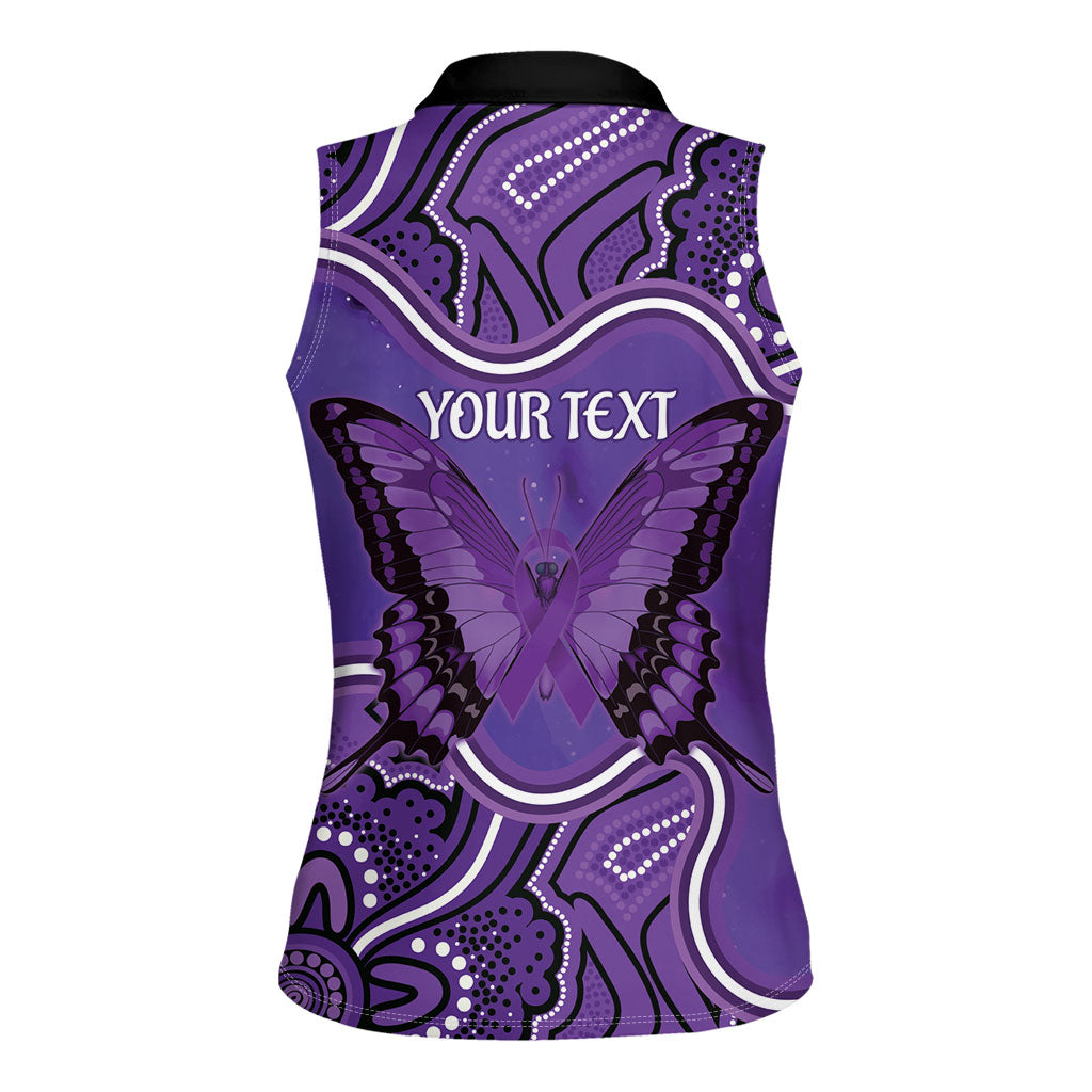 Australia Lupus Support Month Personalised Women Sleeveless Polo Shirt Butterfly Purple Ribbon Invisible Illness Indigenous Art