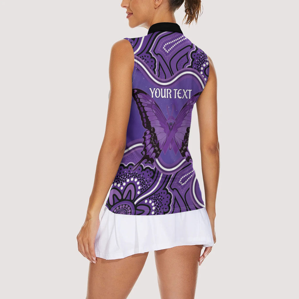 Australia Lupus Support Month Personalised Women Sleeveless Polo Shirt Butterfly Purple Ribbon Invisible Illness Indigenous Art