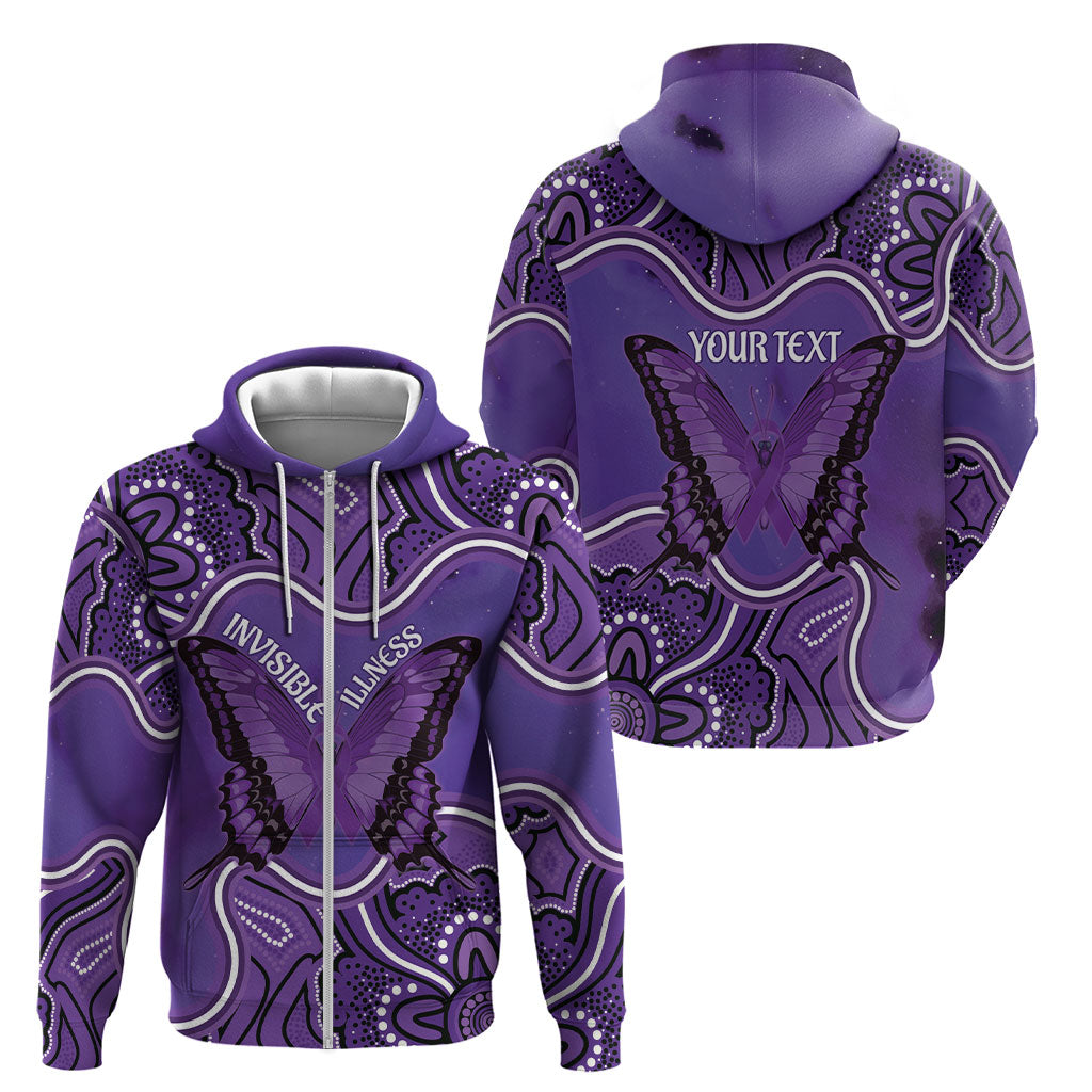 Australia Lupus Support Month Personalised Zip Hoodie Butterfly Purple Ribbon Invisible Illness Indigenous Art