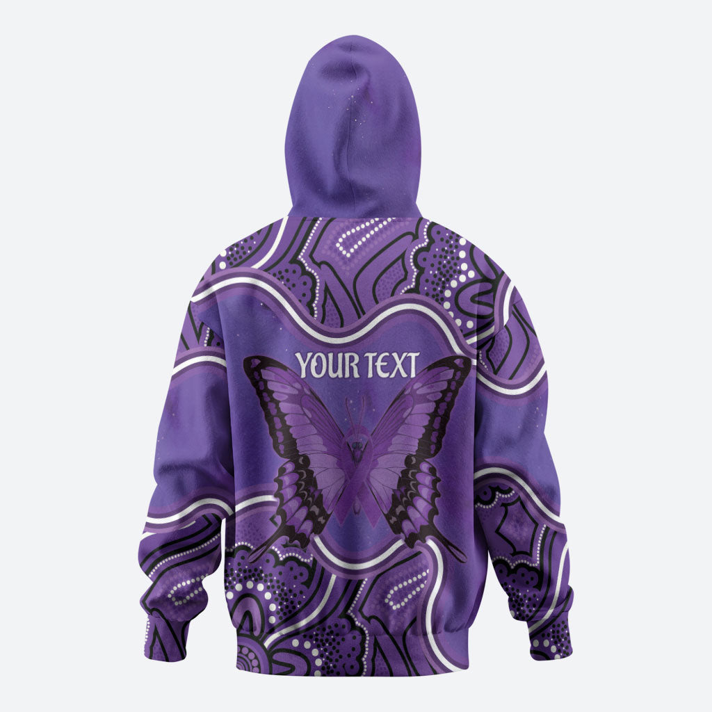 Australia Lupus Support Month Personalised Zip Hoodie Butterfly Purple Ribbon Invisible Illness Indigenous Art