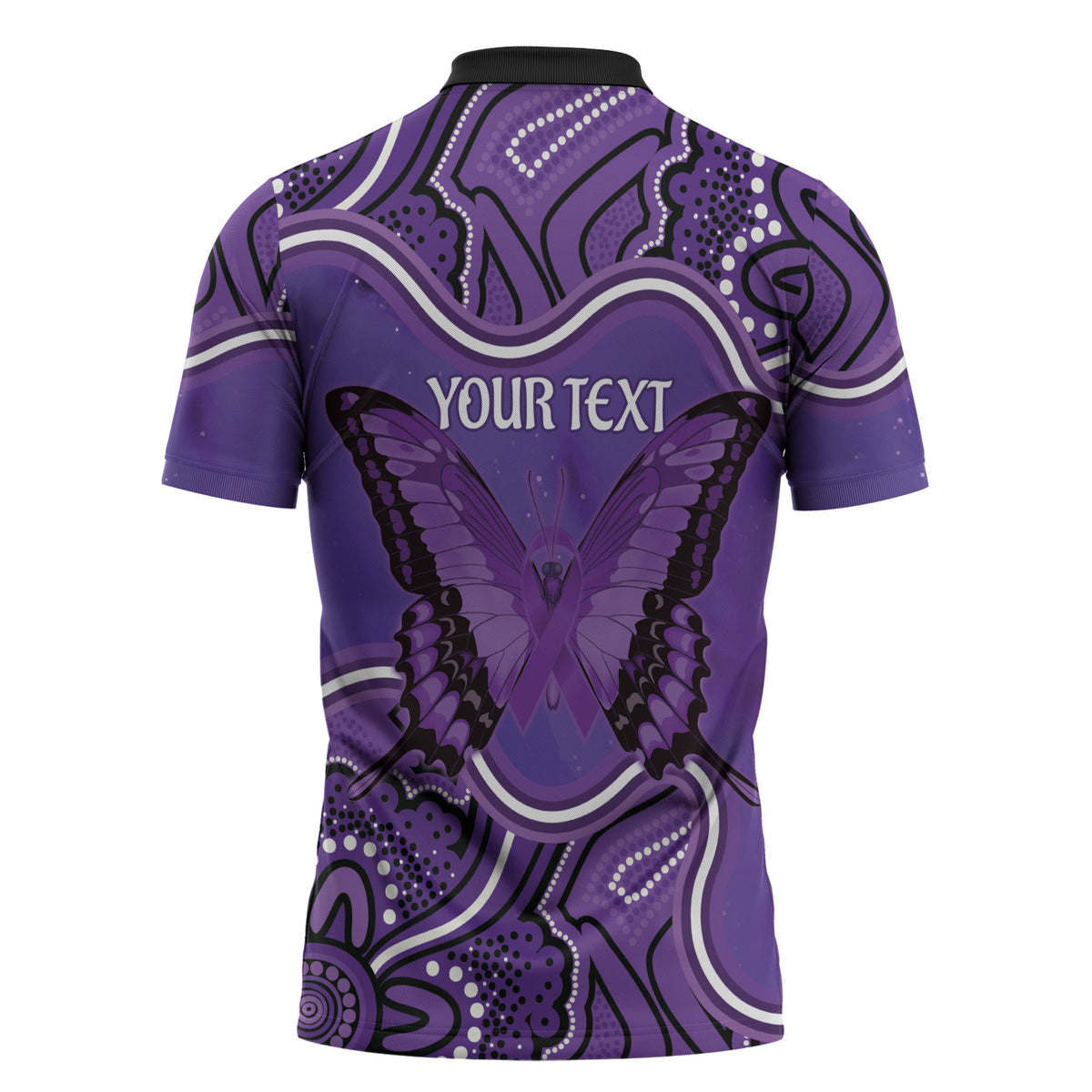 Australia Lupus Support Month Personalised Zipper Polo Shirt Butterfly Purple Ribbon Invisible Illness Indigenous Art