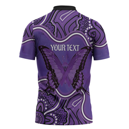 Australia Lupus Support Month Personalised Zipper Polo Shirt Butterfly Purple Ribbon Invisible Illness Indigenous Art