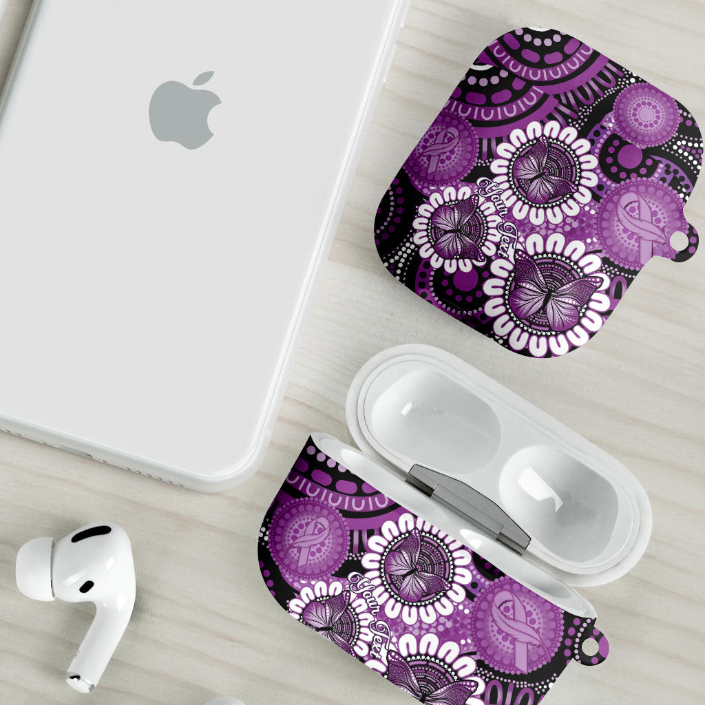 Australia Indigenous Butterflies Personalised AirPods Case Lupus Support Purple Ribbon Aboriginal Art
