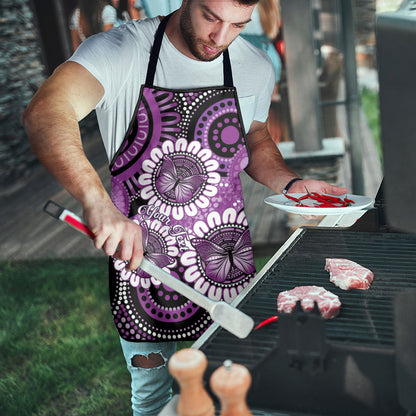 Australia Indigenous Butterflies Personalised Apron Lupus Support Purple Ribbon Aboriginal Art