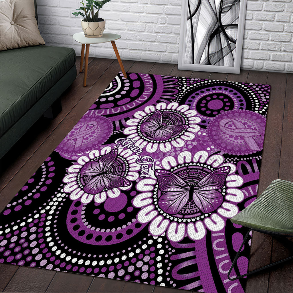 Australia Indigenous Butterflies Personalised Area Rug Lupus Support Purple Ribbon Aboriginal Art