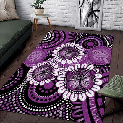 Australia Indigenous Butterflies Personalised Area Rug Lupus Support Purple Ribbon Aboriginal Art