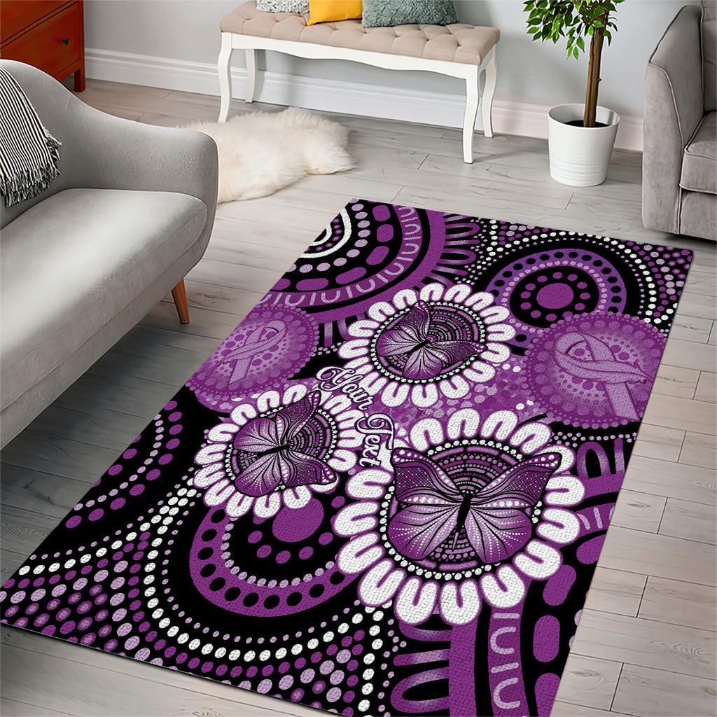 Australia Indigenous Butterflies Personalised Area Rug Lupus Support Purple Ribbon Aboriginal Art