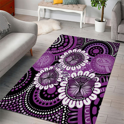 Australia Indigenous Butterflies Personalised Area Rug Lupus Support Purple Ribbon Aboriginal Art